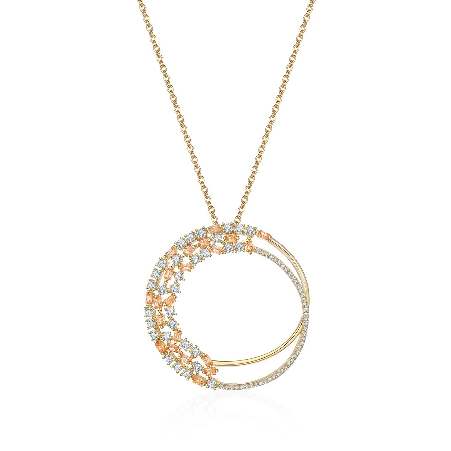 Collane Semplice Rotondo intarsiato cubico zirconi Collana Pendenti da Donna Banchetti Moda squisita Gioielli Collana Elegante Collana da Donna (Metal Color : Silver)
