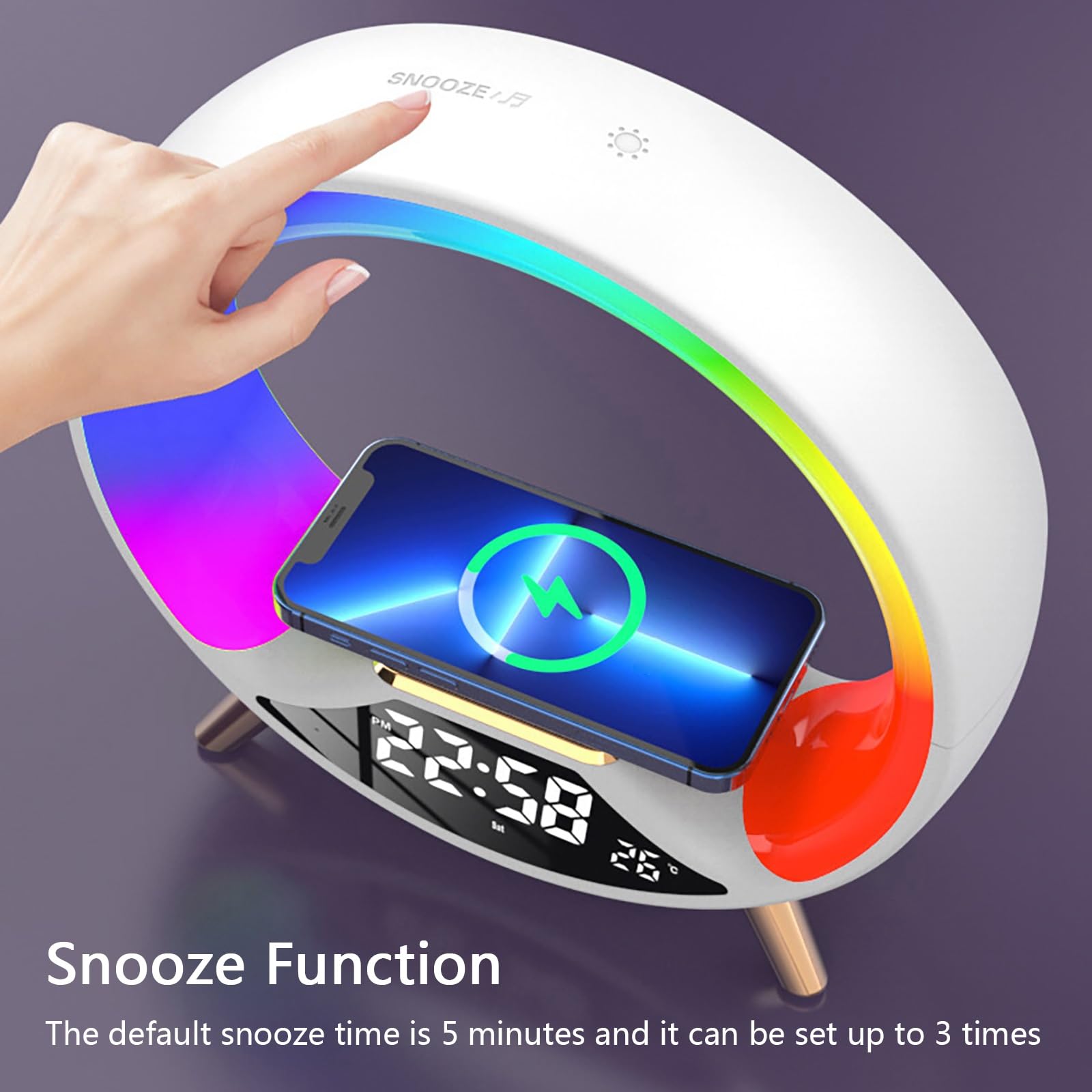 Sveglia Simulazione Alba con Ricarica Wireless 15W & Altoparlante Bluetooth, Luce Atmosferica RGB, Aiuto Al Sonno, Orologio Digitale per Camera Da Letto, Sala Gaming (3 Colori)(Black)