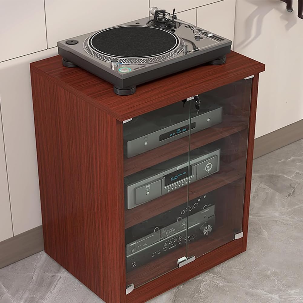 Szafka na komponenty stereo, drewniana szafka na sprzęt audio-wideo z drzwiami ze szkła hartowanego, szafka na sprzęt audio, szafka na sprzęt audio, szafka na konsolę,80cm white