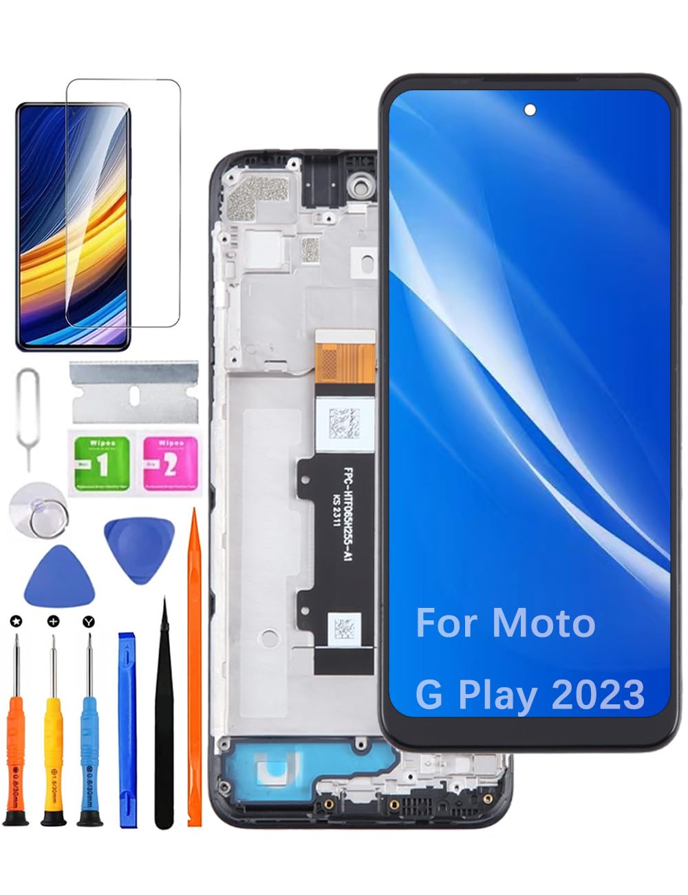Screen Replacement for Motorola Moto G Play 2023 Display, XT2271-5 LCD Display Touch Digitizer Assembly with Repair Part Tools(Black with Frame,Not for G Play 2021)