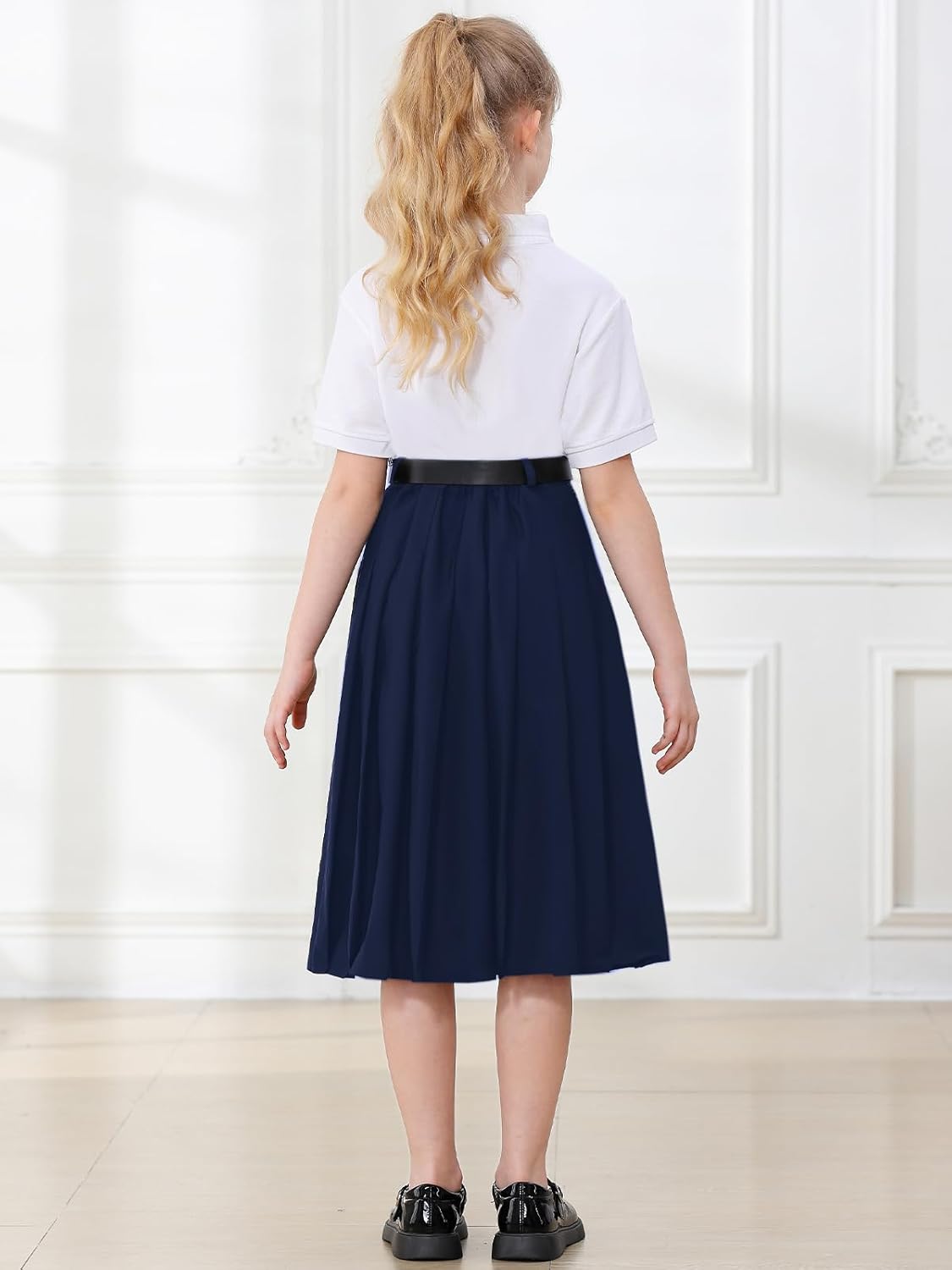 Cromoncent Girls Womens High Waist Pleated Long Skirt with Pockets - Image 7