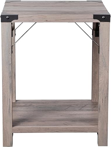 Miniatura 7 de Flash Furniture Wyatt - Mesa auxiliar moderna de 2 niveles, marco de madera de ingeniería gris lavado, soportes laterales entrecruzados de metal