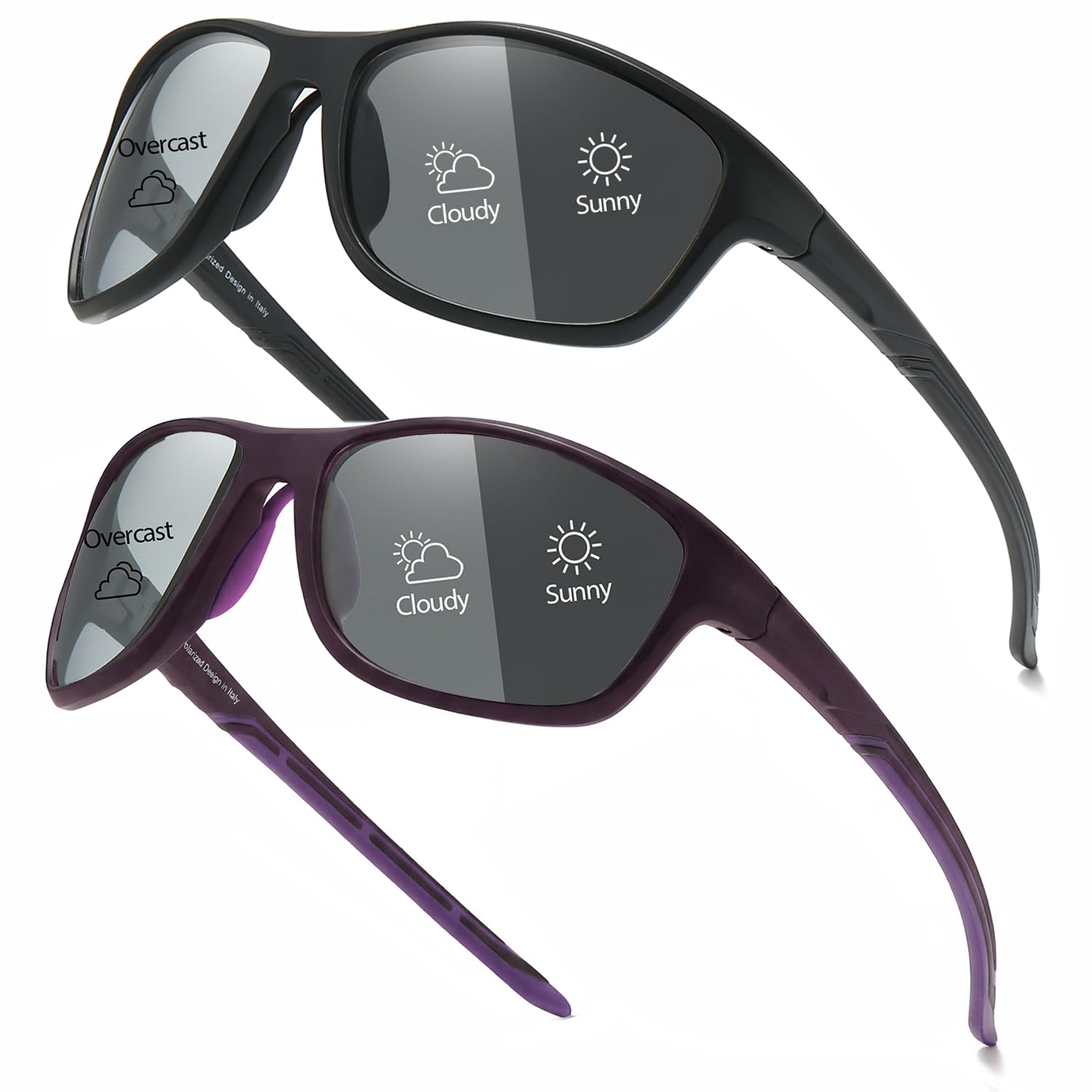 Myiaur 2 Pack Fahrradbrille Selbsttönend Damen & Herren Sportbrille Photochrome, Polarisierte Sonnenbrille mit UV400 für zum Radfahren, Laufen