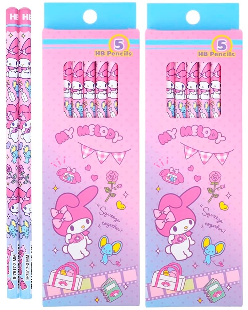 EllonMy Melody Break Resistant HB Lead Pencil Hexagon Shape 2-Pack of 5 (10 Count) Conforms to European Safety Standard