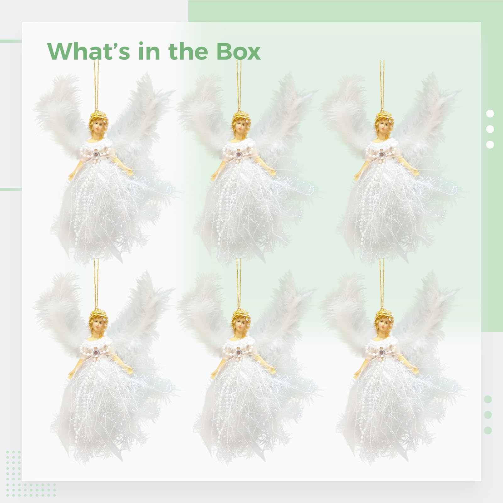 6 adornos de ángel con plumas blancas, tela de cebolla de felpa para colgar, decoraciones navideñas para bodas, fiestas, hogar