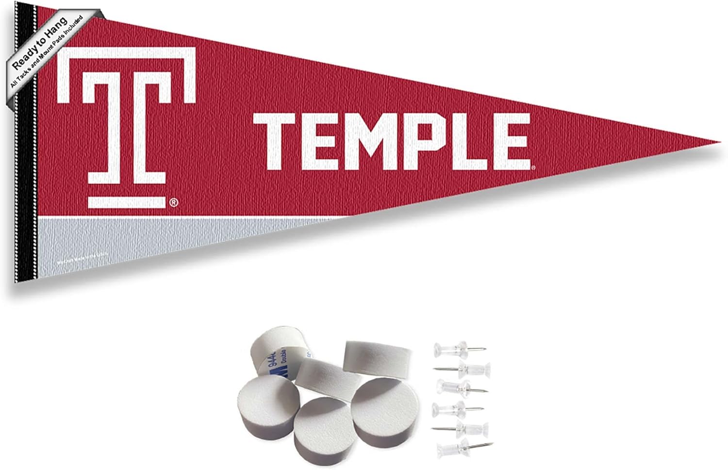 College Flags & Banners Co. Temple Owls Pennant Flag and Wall Tack Mount Pads