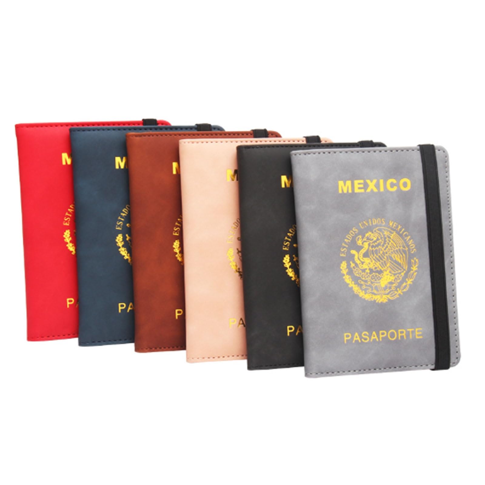 Porta passaporto messicano con fascia elastica multi-card slot anti-magnetico libro biglietto sottile portafoglio da viaggio design compatto, nero, One Size, Stile unico