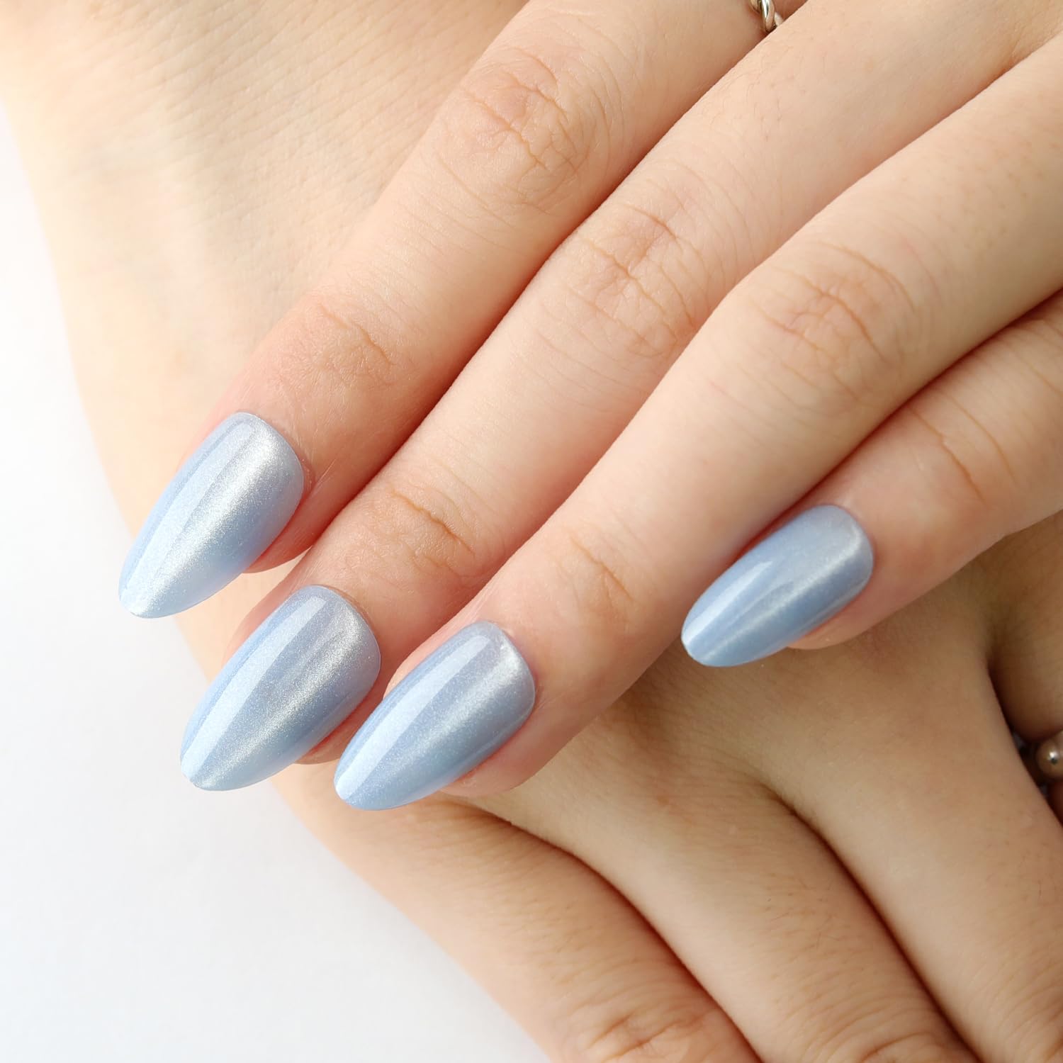 Blue Almond Press On Nails Short, Cat Eye Press on Nails with Glue for Women Ashionable Gel False Nails Reusable Acrylic False Nails Women's Glitter