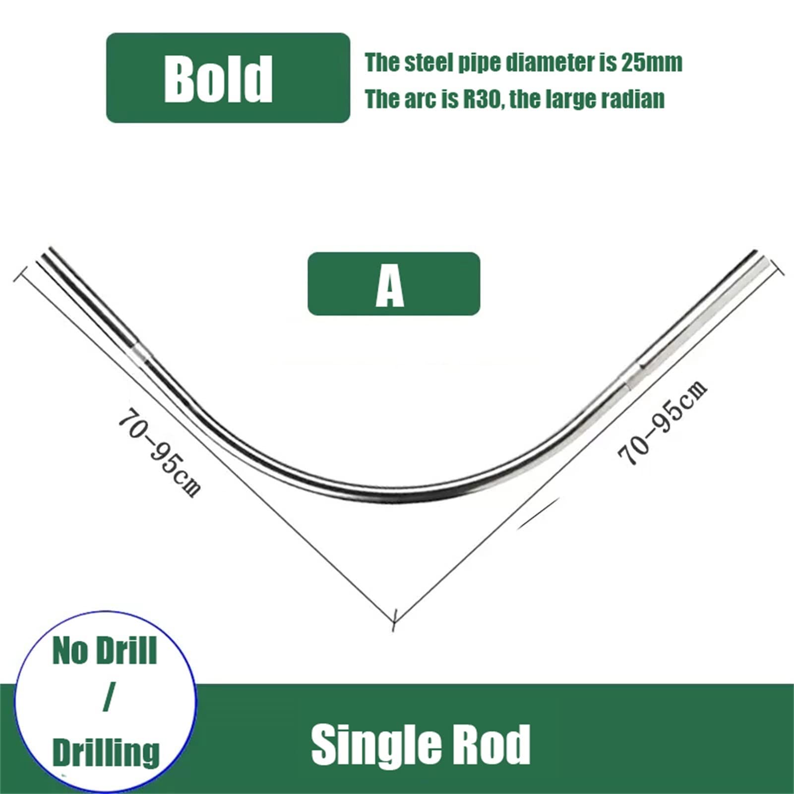 Fodalob Barra de Cortina de Ducha en Forma de L, Barra de Cortina de Ducha Curva sin taladrar, Barra telescópica de Acero Inoxidable, Plata (Size : A(70-95cm)/(70-95cm))