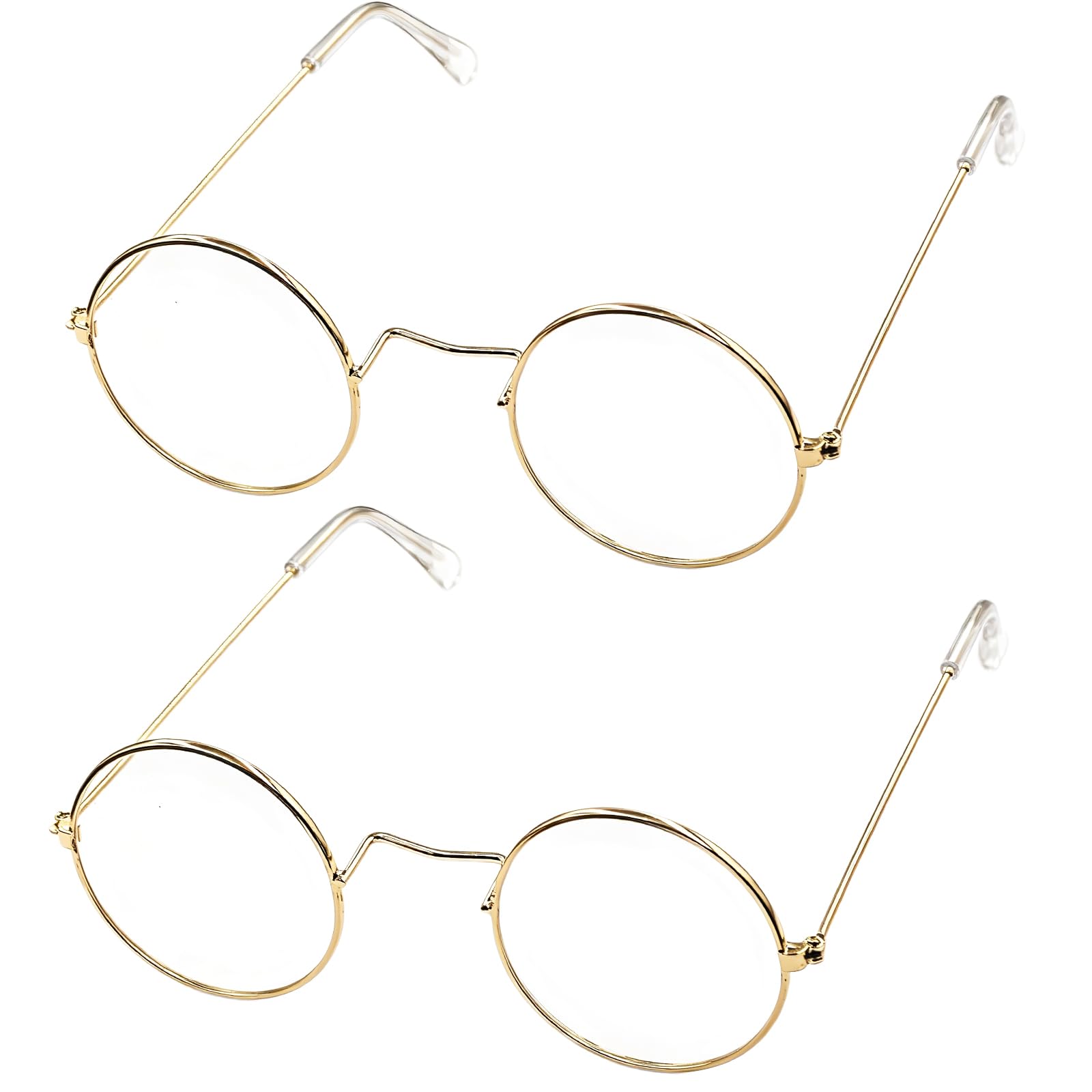 Glitzville 2pcs Santa Claus Glasses Round Retro Glasses with golden Frame Nerd Round Gold Metal Glassess for Christmas New Year Celebration
