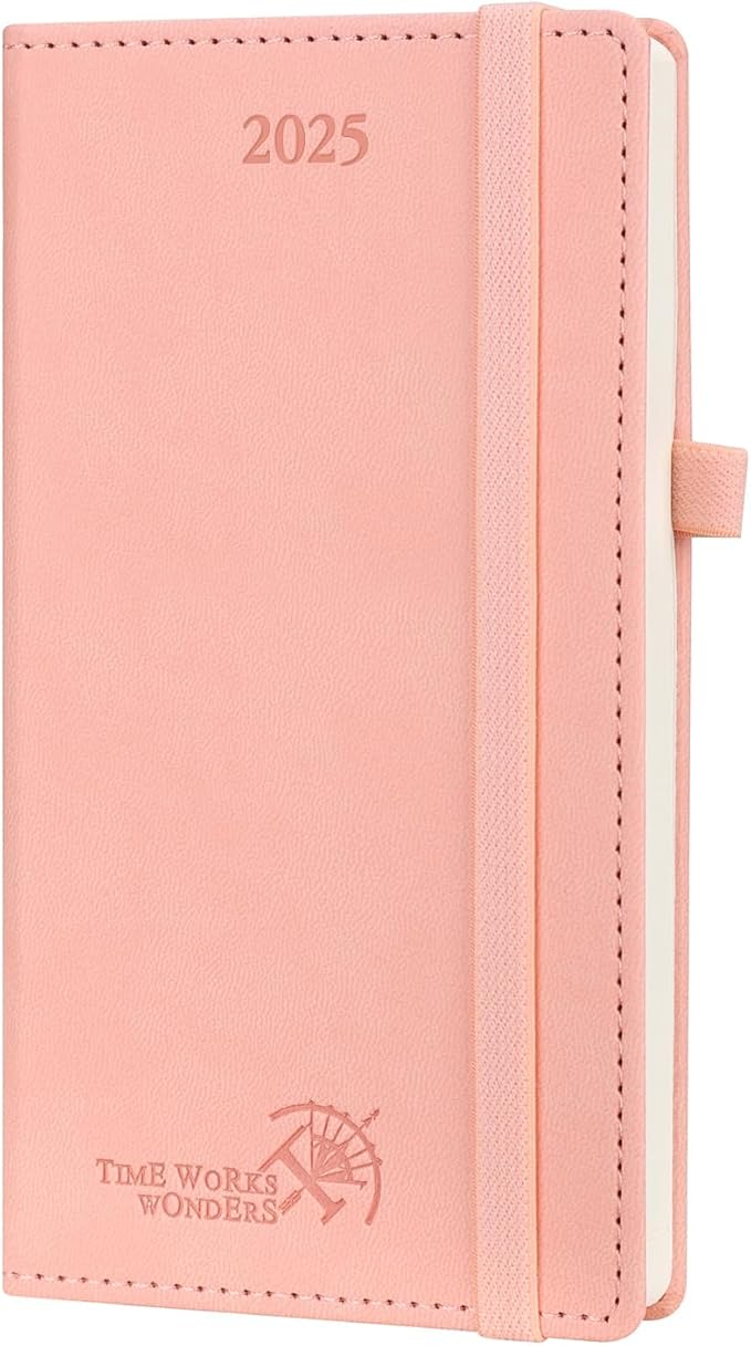 papeleriabonita.com - comprar agendas de viaje - POPRUN Agenda 2025 Semana Vista Pequeña de Bolsillo 16,5 x 9 cm, Tapa Blanda en 12 Meses de Ene 2025 a Dic 2025, 1 Semanal 2 Páginas, 80 GSM Papel, Rosado