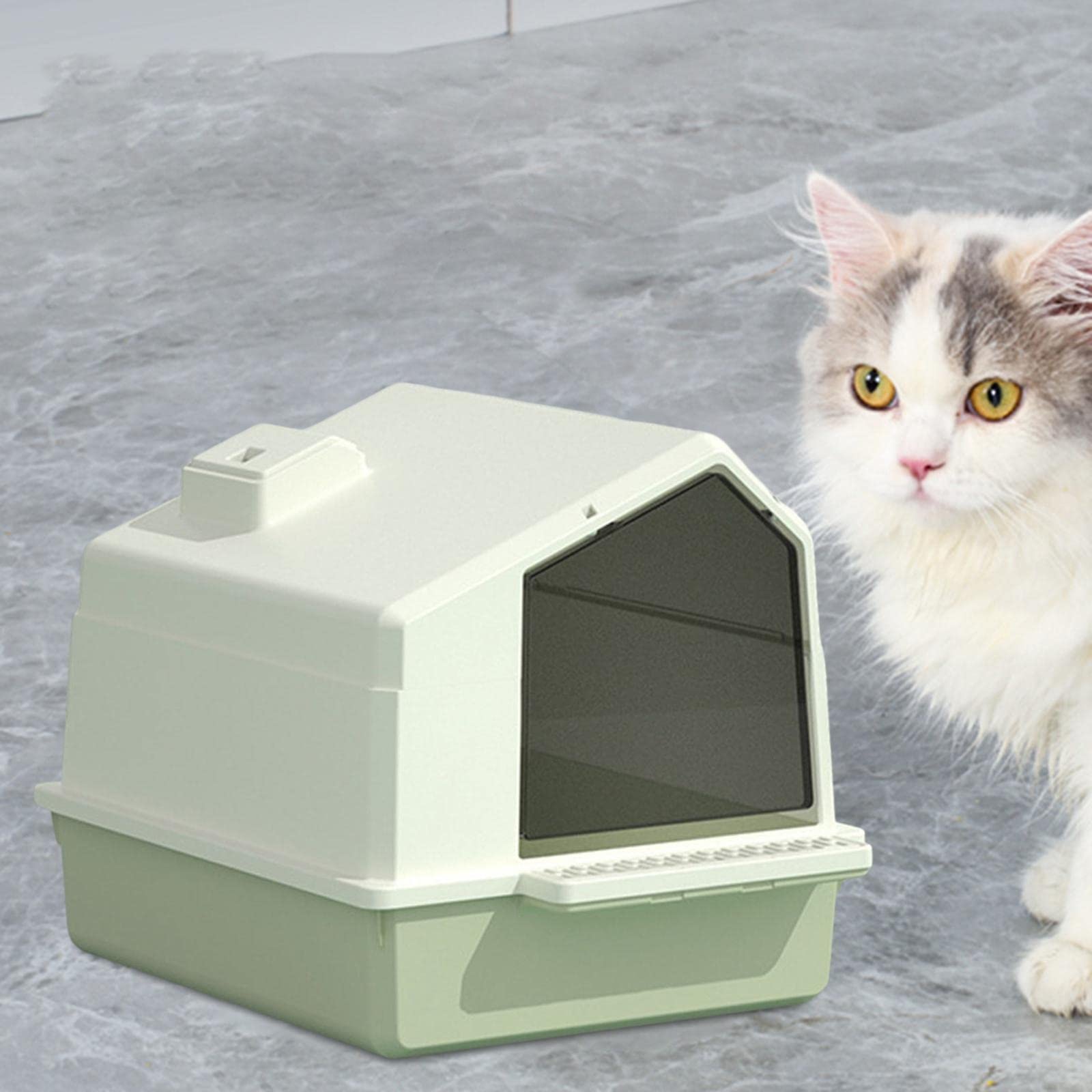 Arenero Cerrado para Gatos con Tapa, Protector contra Salpicaduras, Cajón, Pala Y Accesorios. Fabricado en Polipropileno para Un Uso Sencillo, Verde