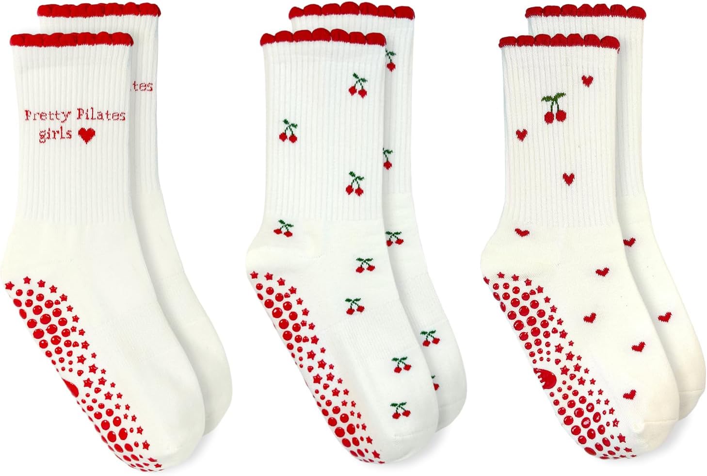 Pilates Grip Socks for Women, Ruffle Yoga Socks with Non Slip Grips, Cute Sticky Socks for Workout, Dance,Hospital