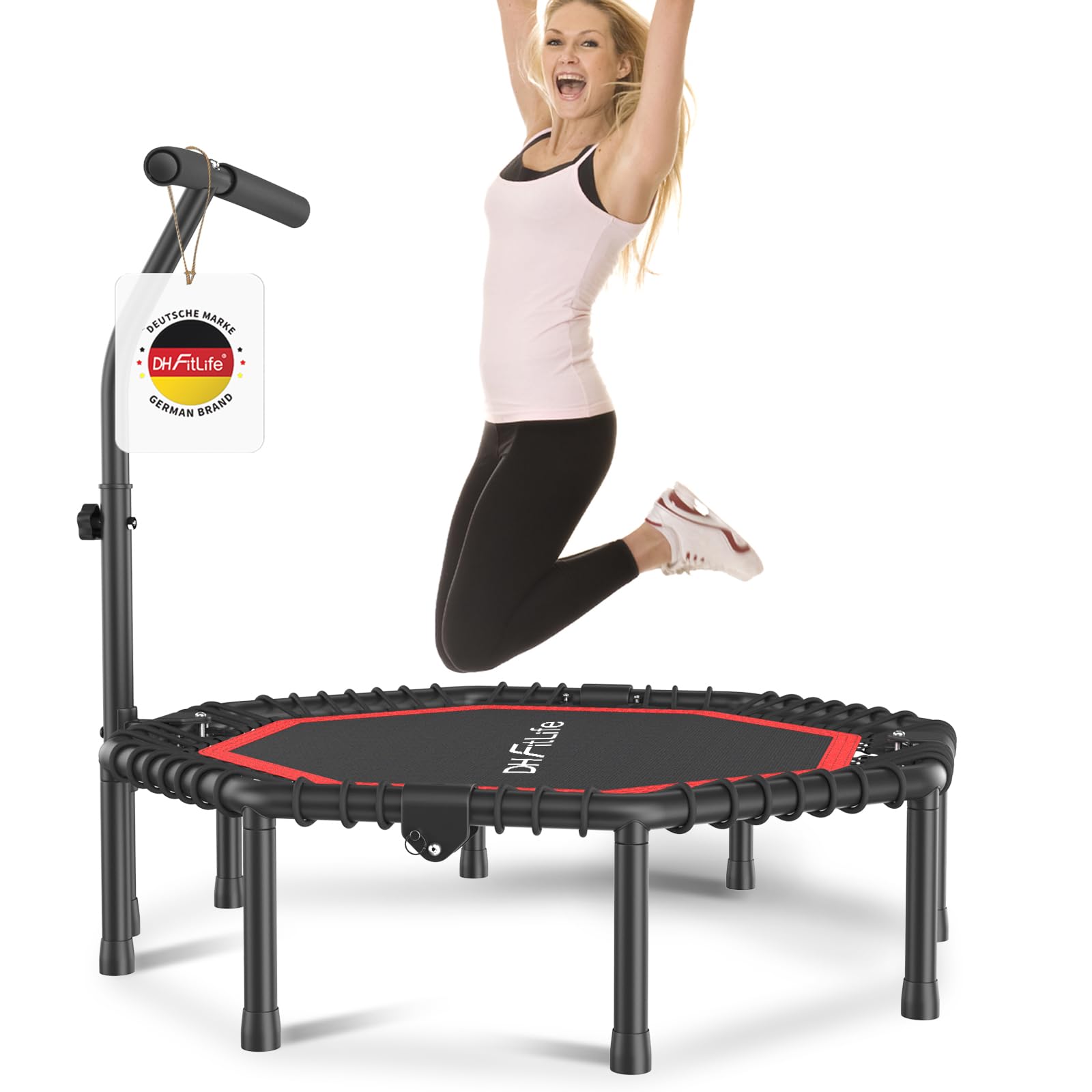 DH FitLife Fitness Trampolin klappbar Leise Gummiseilfederung ohne Installation | 45/50 Zoll Trampoline für Indoor & Outdoor Jumping | 115/128cm mit 3 verstellbaren Handgriffstufen