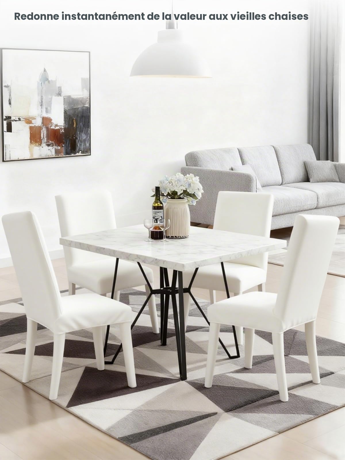 Lot de 6 housses de chaise en cuir synthétique blanc, élastiques et imperméables, lavables et amovibles, universelles pour salle à manger, cuisine, restaurant, hôtel et mariage