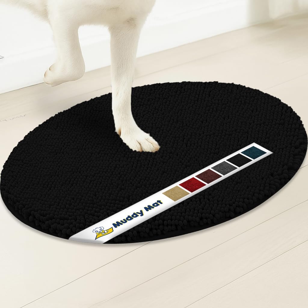 Muddy Mat® Shown on TV – Super Absorbent Microfiber Dog Door Mat for Muddy Paws, Non-Slip Washable Pet Rug, Quick Dry Chenille Entryway Carpet,Machine Washable Indoor Outdoor Mat, Black Oval 6ft x 9ft 6' x 9' Oval Black