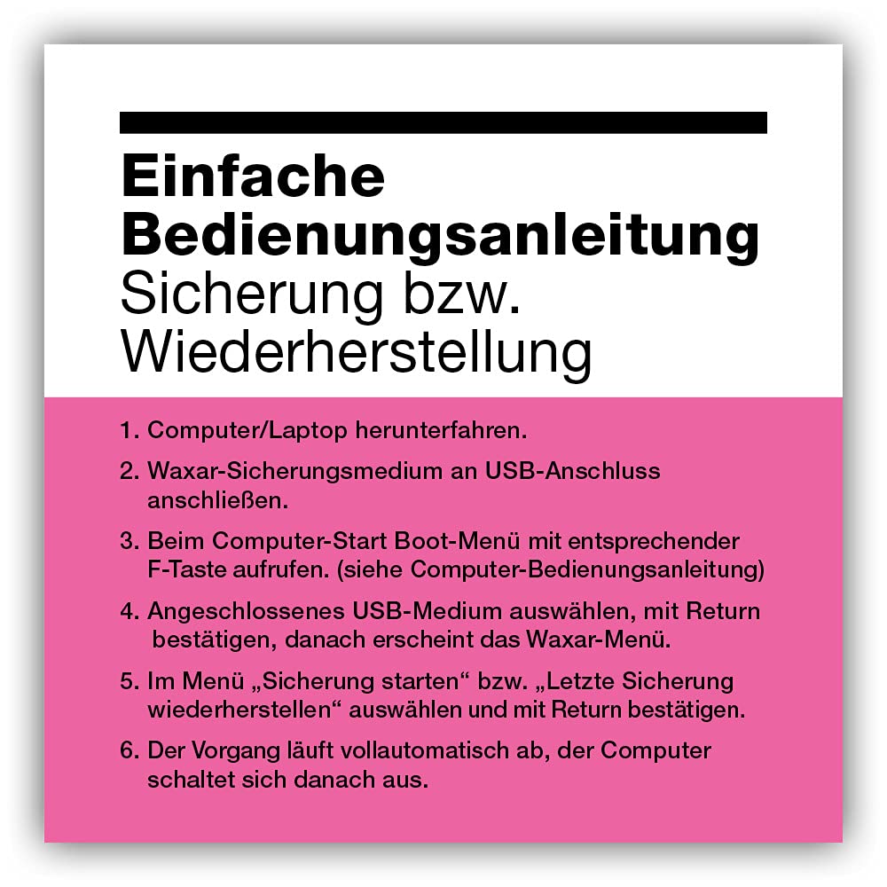 Waxar EasyImage-1000 Bundle, High-End Backup Software inklusive Speicher 1TB, läuft sofort ohne Installation, kompatibel mit Windows | Mac | Linux, Server-Edition, 1 Gerät, 1 Year Subscription, DE