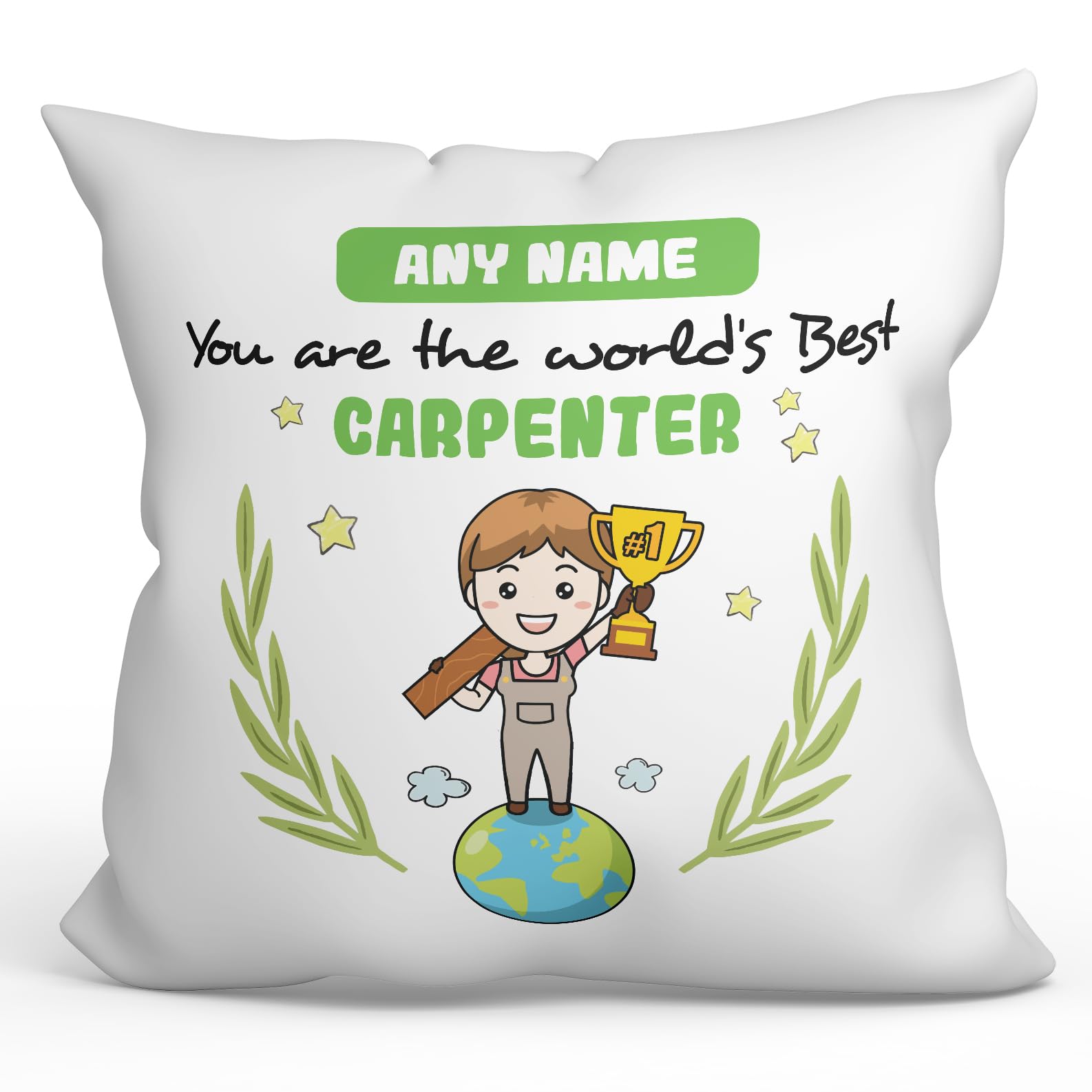 MUGFFINS Personalised Cushion for CARPENTER woman Padding included - in English - You are World's Best - Funny custom gift - Pillow: cover and filling 15.7x15.7 inches โ image 1