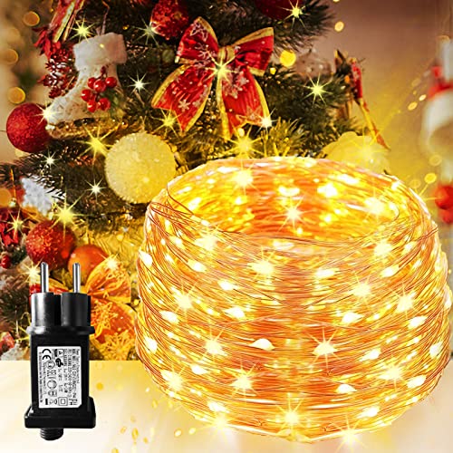 FANSIR 20m Zuleitungskabel 200 LED Lichterkette aus Kupferdraht, Wasserdicht Außen Lichterketten Mit Stecker,8 Modi Dekoration Indoor Outdoor Garten Hochzeit Weihnachtsbeleuchtung(Warmweiß) Cover