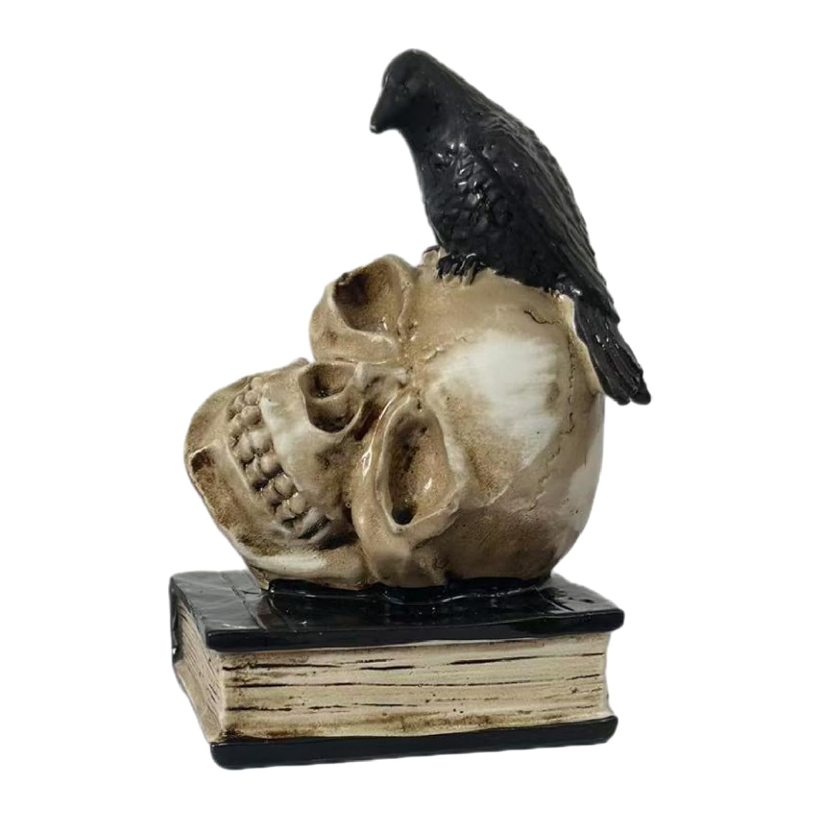 pidodou Halloween Skull Head Statue Gothic Crow Book Sculpture Spooky Resin Home Party Table Centerpiece 10.5x8.5x14.5cm Dark Grey [object Object]
