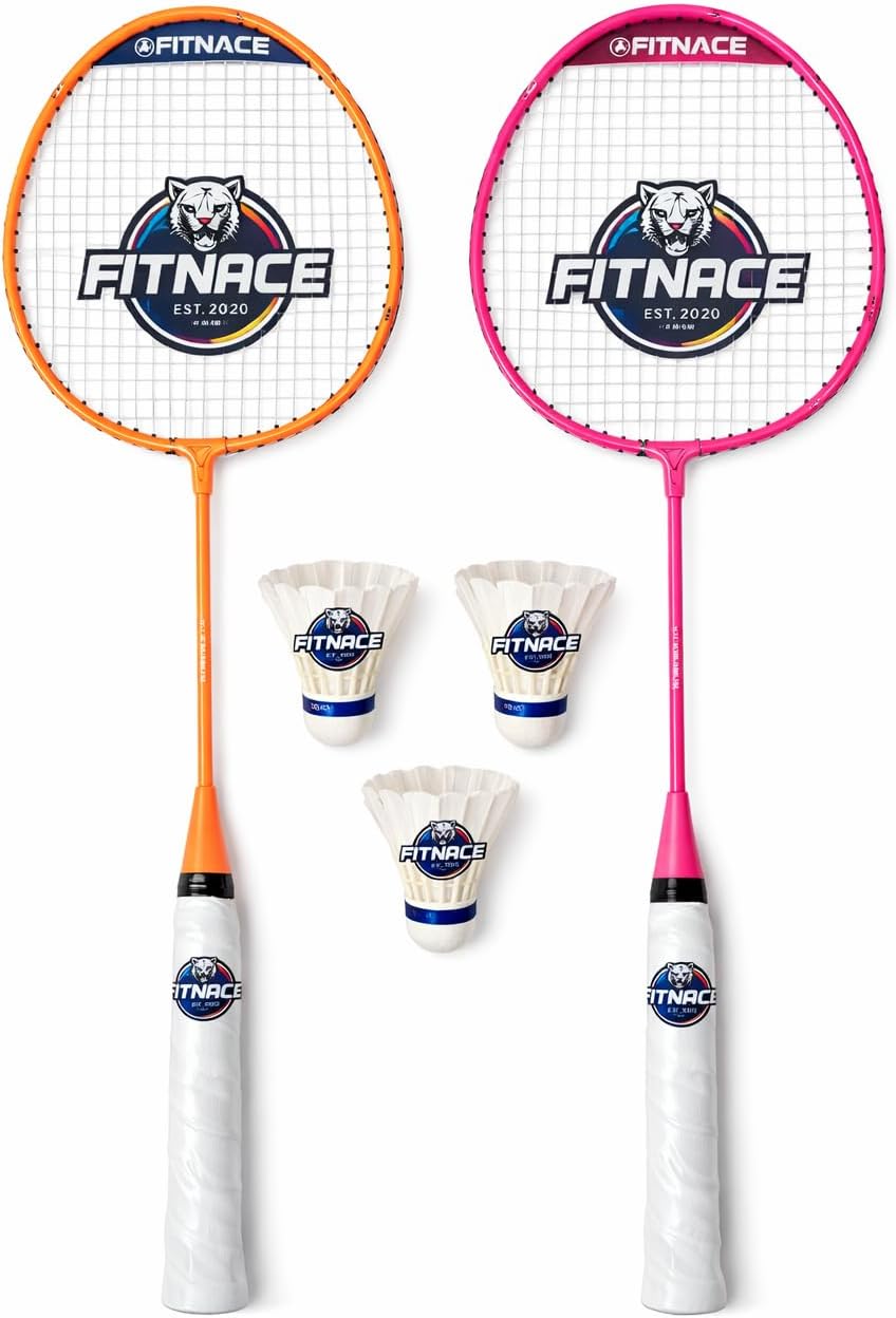 Badminton Racket Pair with 3 Pc Feather Shuttlecocks | Complete Badminton Set for Men, Women & Kids | Lightweight & Durable Rackets Indoor & Outdoor Play
