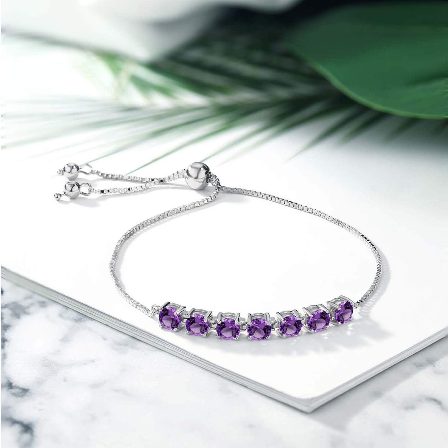 Gem Stone King Gemstone Birthstone Tennis Bracelet For Women | 925 Sterling Silver | Round Cut 4.5MM | Adjustable Bolo Bracelet For Women | Easy-On Easy-Off