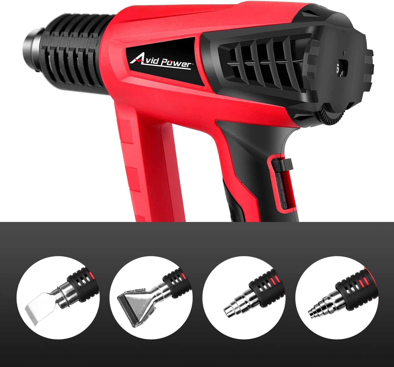 AVID POWER 1500W Heat Gun with Variable Speed, Hot Air Gun 122℉-1022℉, 3-Temp Settings, Five Nozzle Attachments for Crafts, Tube Bending, Stripping Paint