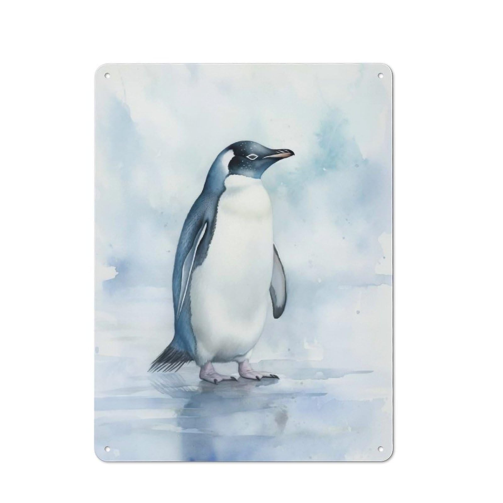 Junmoney Penguin Watercolor 40X30cm Rustic Metal Sign With For Hobby Room Or Studio, Metal Sign Decor For Hobby Rooms And Studios