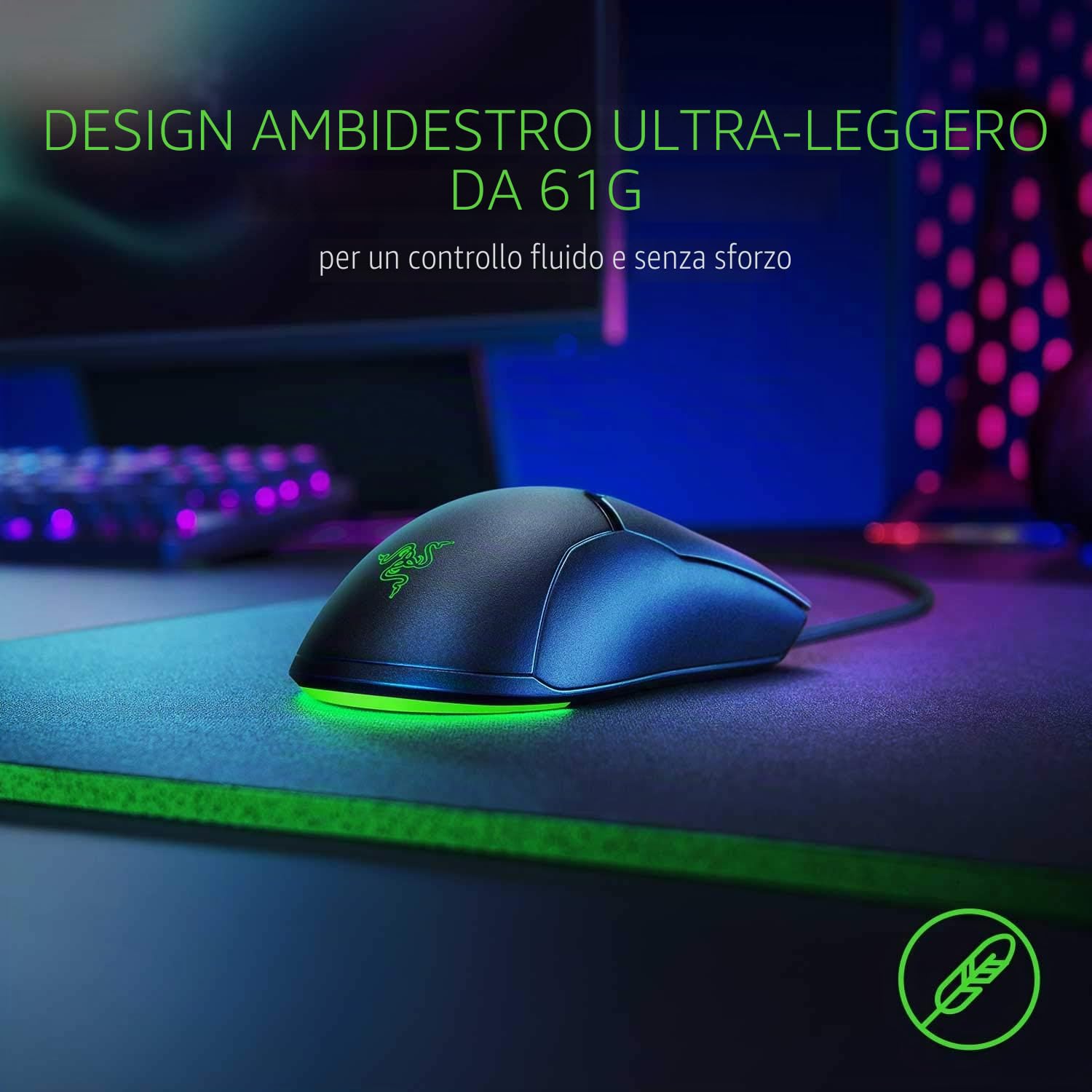Razer Viper - Mini mouse da gioco ultraleggero: interruttori da gioco più veloci, sensore ottico 8500 DPI, illuminazione sotterranea RGB cromata, 6 pulsanti programmabili, cavo senza trascinamento,