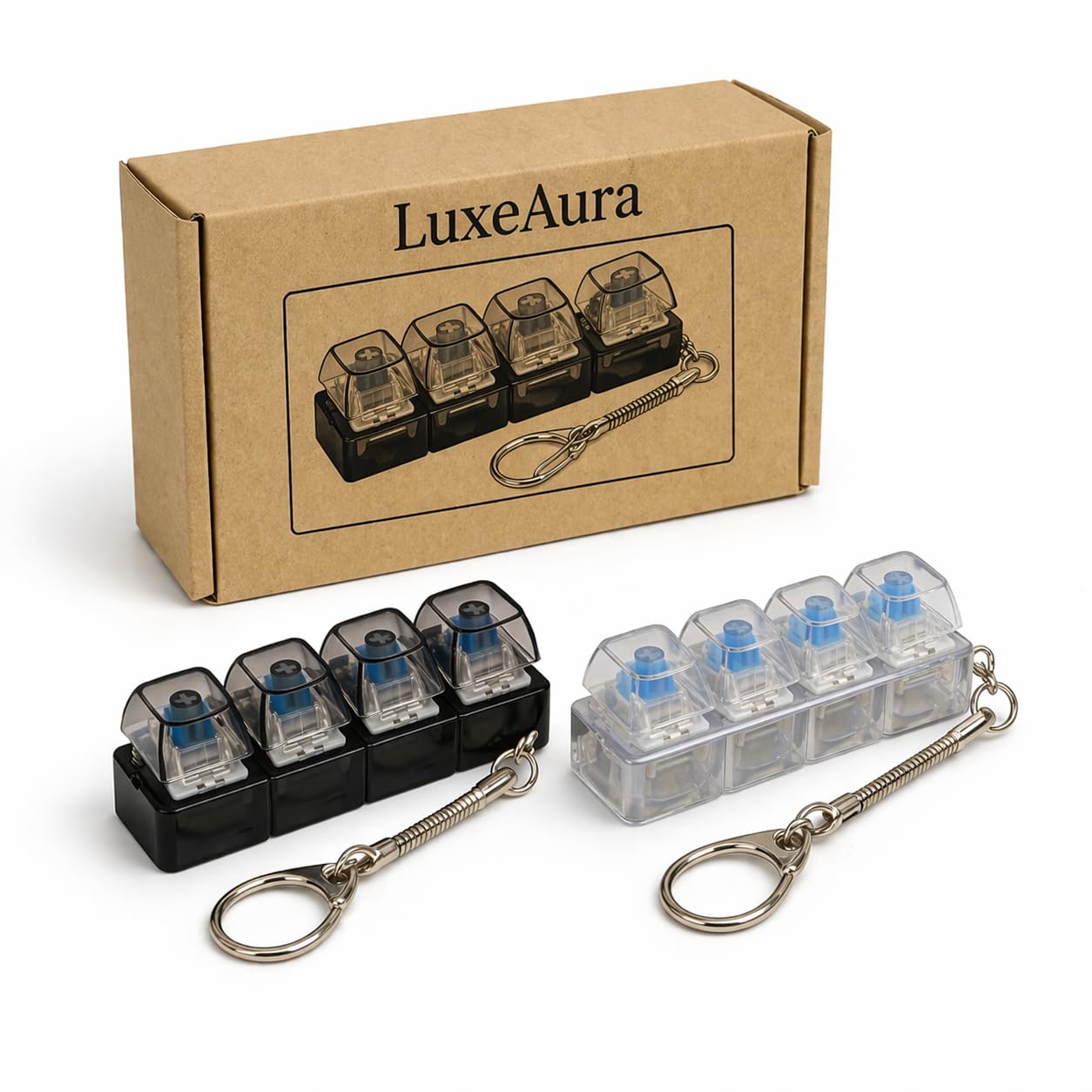 LuxeAura Mechanical Switch Fidget Keychain for Stress Relief, Clicky Desk Toy for Adults, Portable EDC Keyring Accessory for Office, Travel & Daily Use (Transparent, Black)-image-7