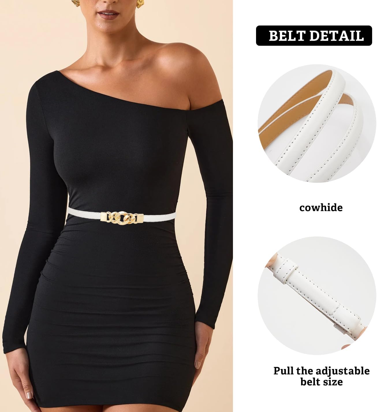 Women Skinny Belts PU Leather Thin Waist Belt Ladies Belt with Gold Buckle for Dresses - Image 6