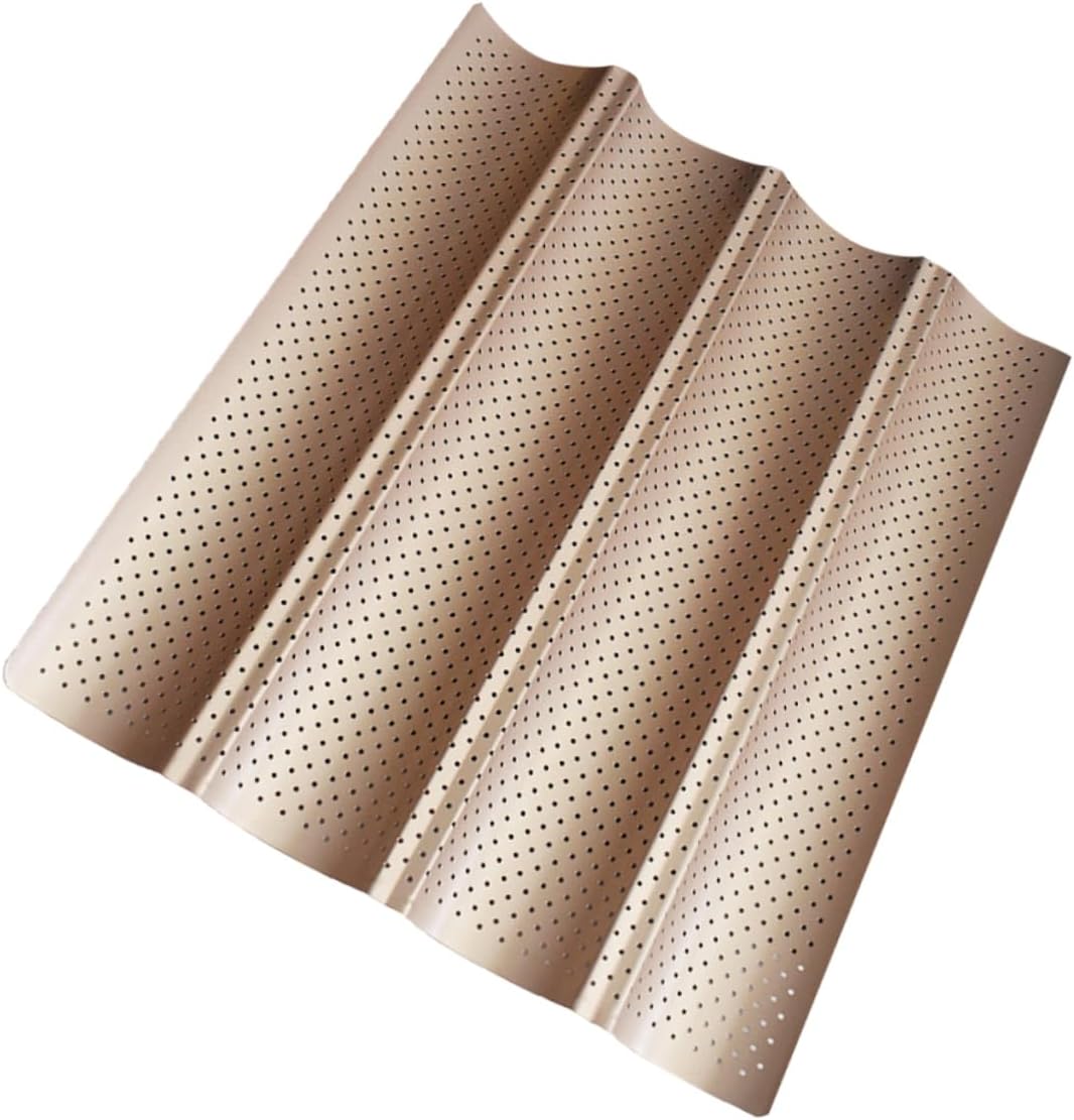 MAGICLULU 1pc Nonstick French Bread Baking Tray Air Holes Long Strip Baguette Pan for Home Kitchen Heat- for Artisan Bread Golden Finish Easy to