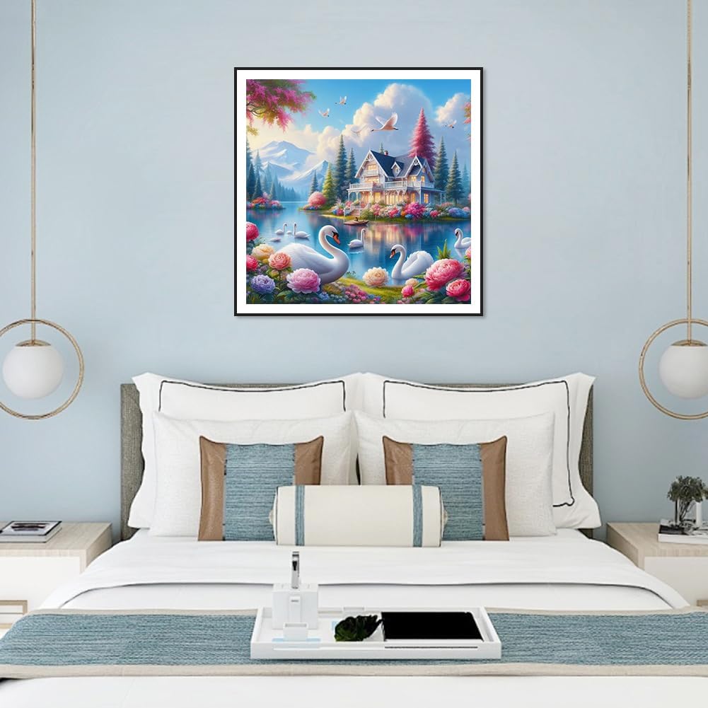 Reluohuo Diamond Painting Kits for Adults House Landscape, Diamond Art Kits for Beginners, 5D DIY Full Drill Gem Art Crafts for Home Wall Decor, 12x12 Inch image 3