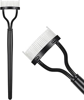 URAQT Eyelash Comb, Eyelash Separator Eyebrow Brush, Metal Teeth Eye Lash Comb with Comb Cover, Arc Designed Cosmetic Brushes Tool for Women Makeup