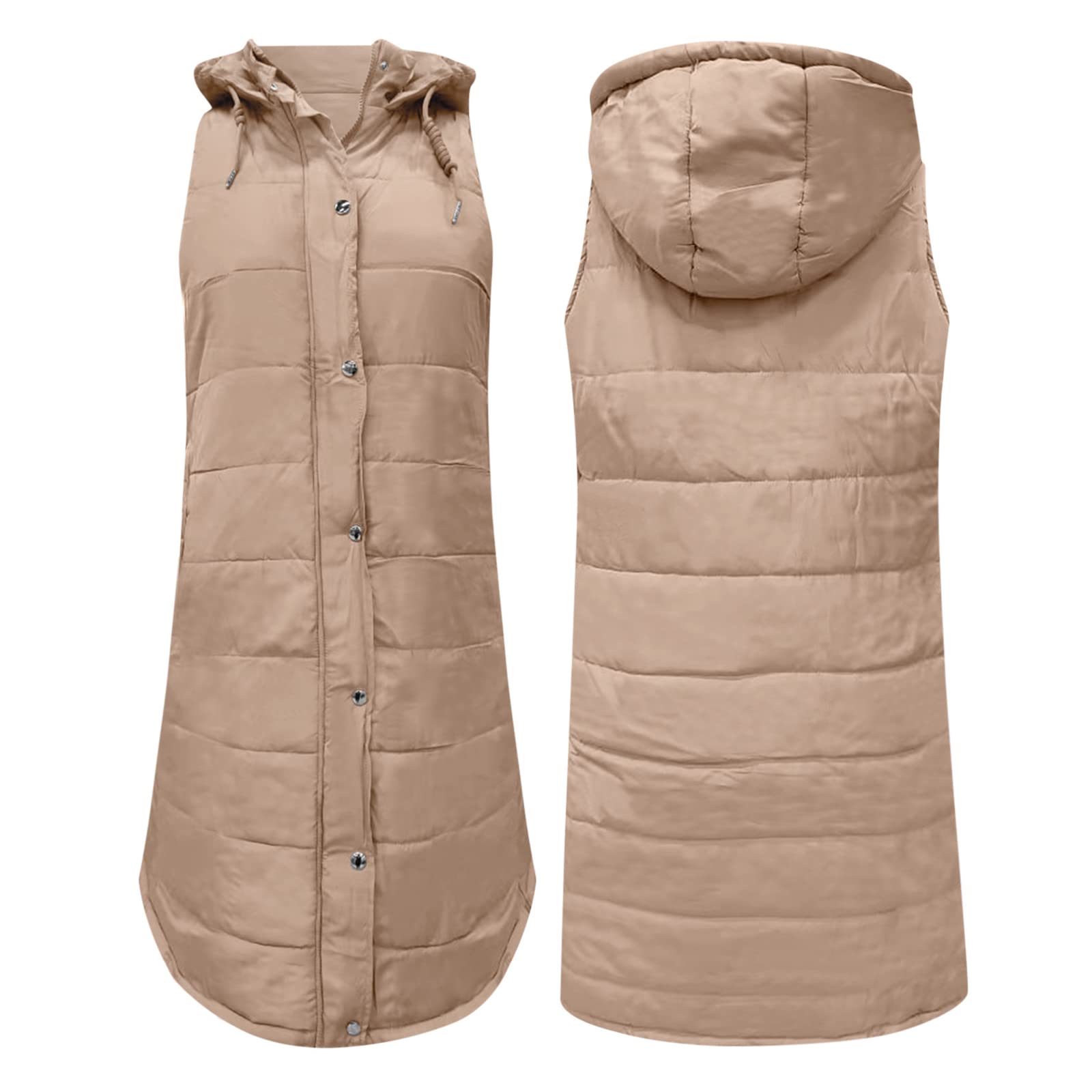 Chaleco acolchado largo de invierno para mujer, con capucha, sin mangas, cálido, resistente al viento, con bolsillos, chaqueta acolchada, monocolor, deportiva, de entretiempo, S - 5XL