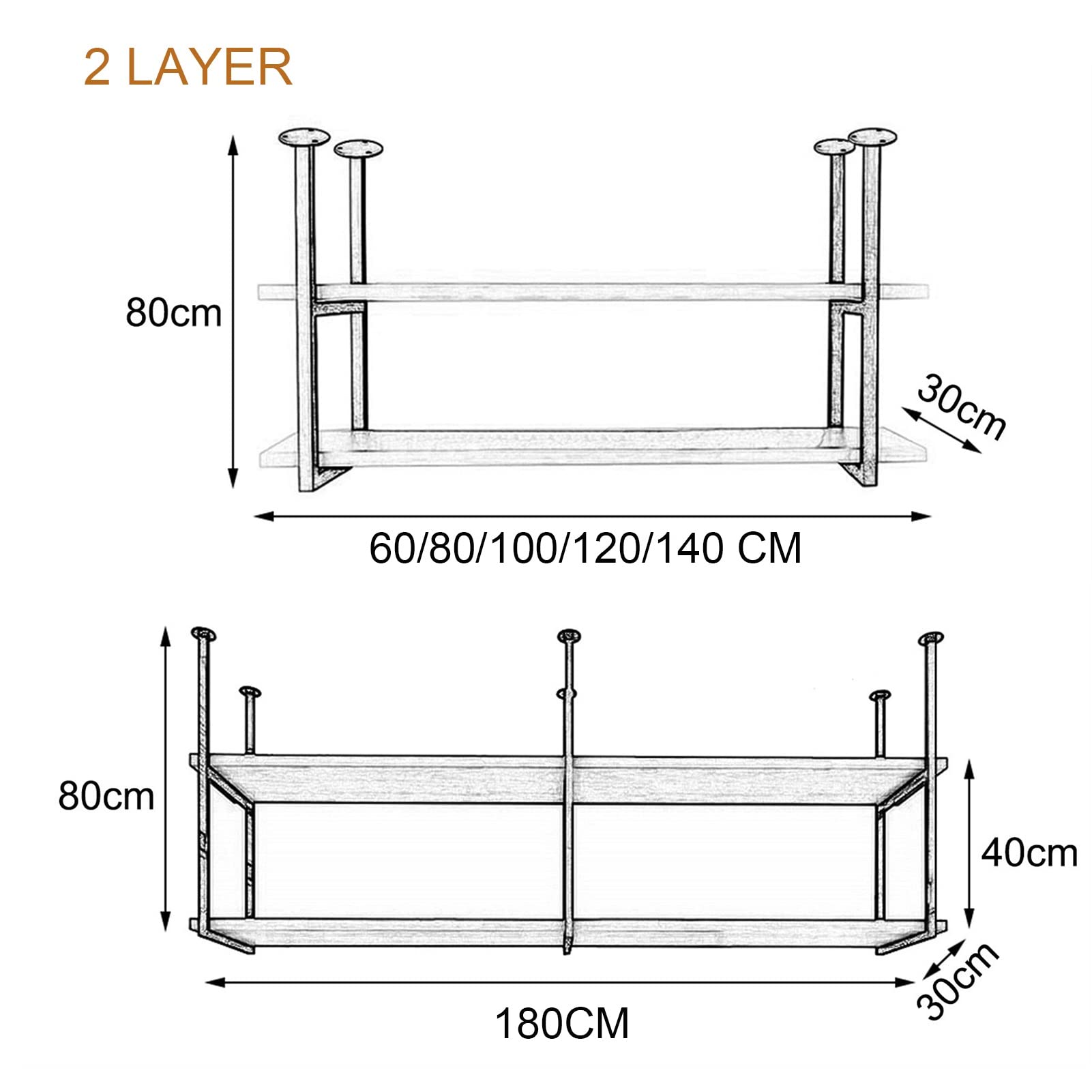 Scaffale da soffitto – Heavy Du legno e metallo appeso cucina nizer presina fiore espositore per bar ga e ristorante – decorazione rustica per la casa Solut