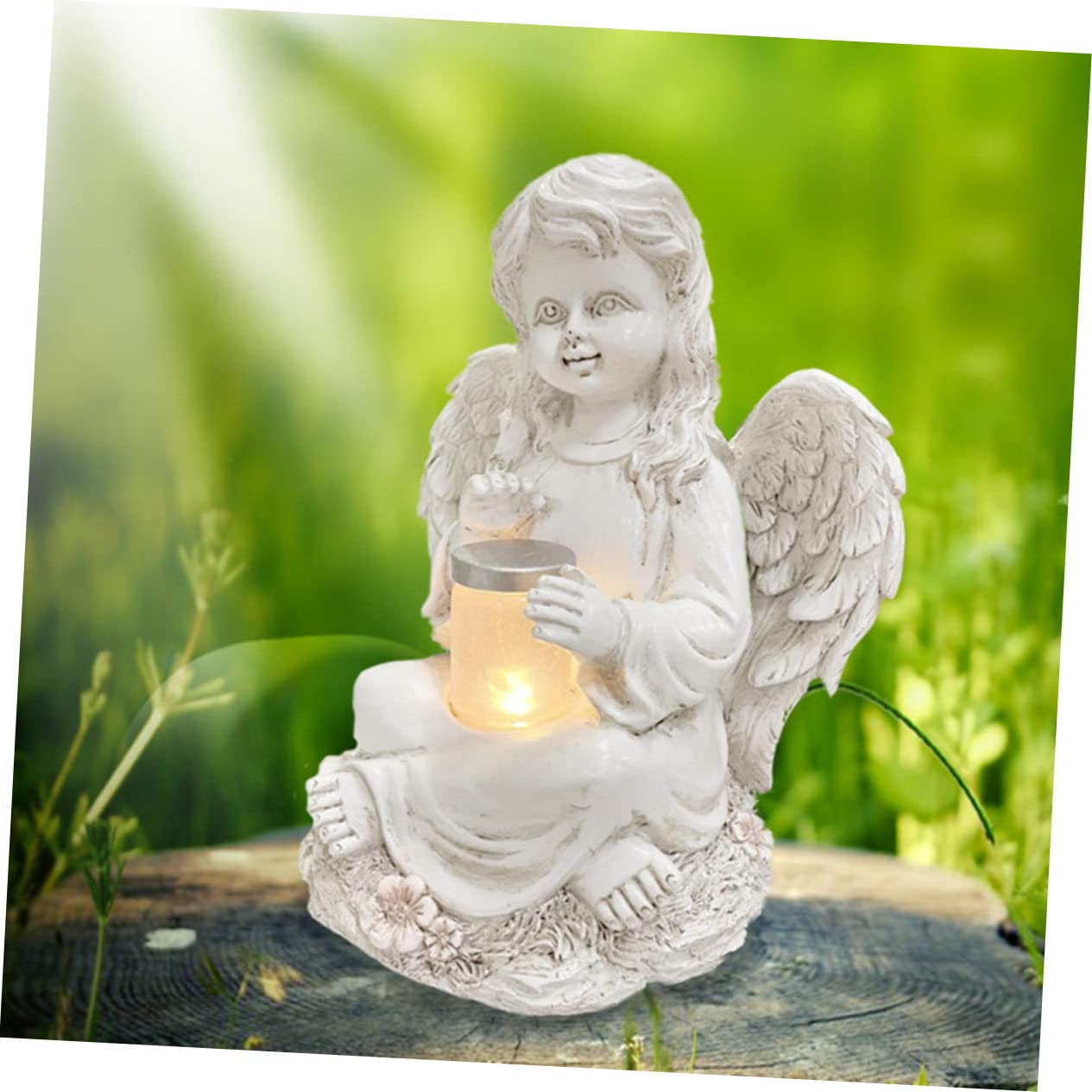 Solar Powered Resin Angel Statue Creative Garden Sculpture Outdoor Decor Unique Artistic Home Ornament