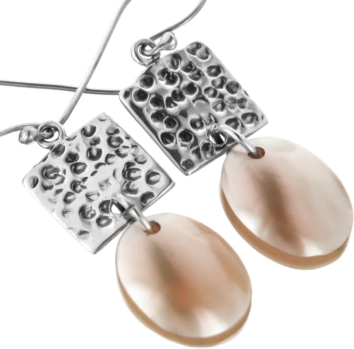 Yellow Abalone Shell Hammered 925 Sterling Silver Earrings, 1"
