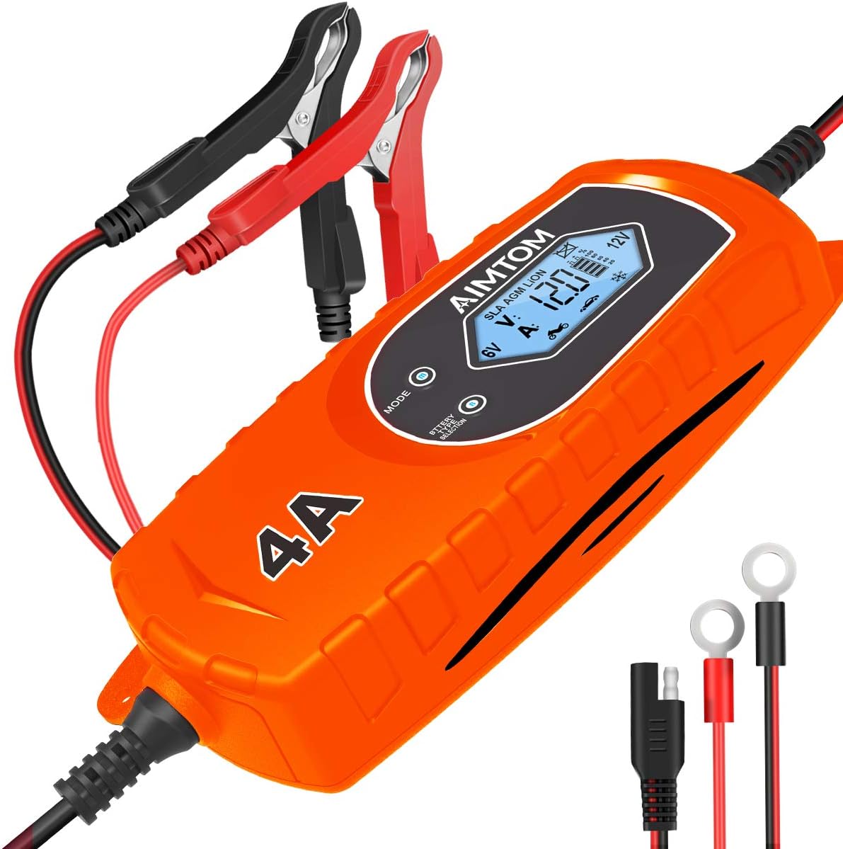 AIMTOM Smart Battery Charger 4 Amp 6/12V Fully Automatic Maintainer 8Stage Charging Process for