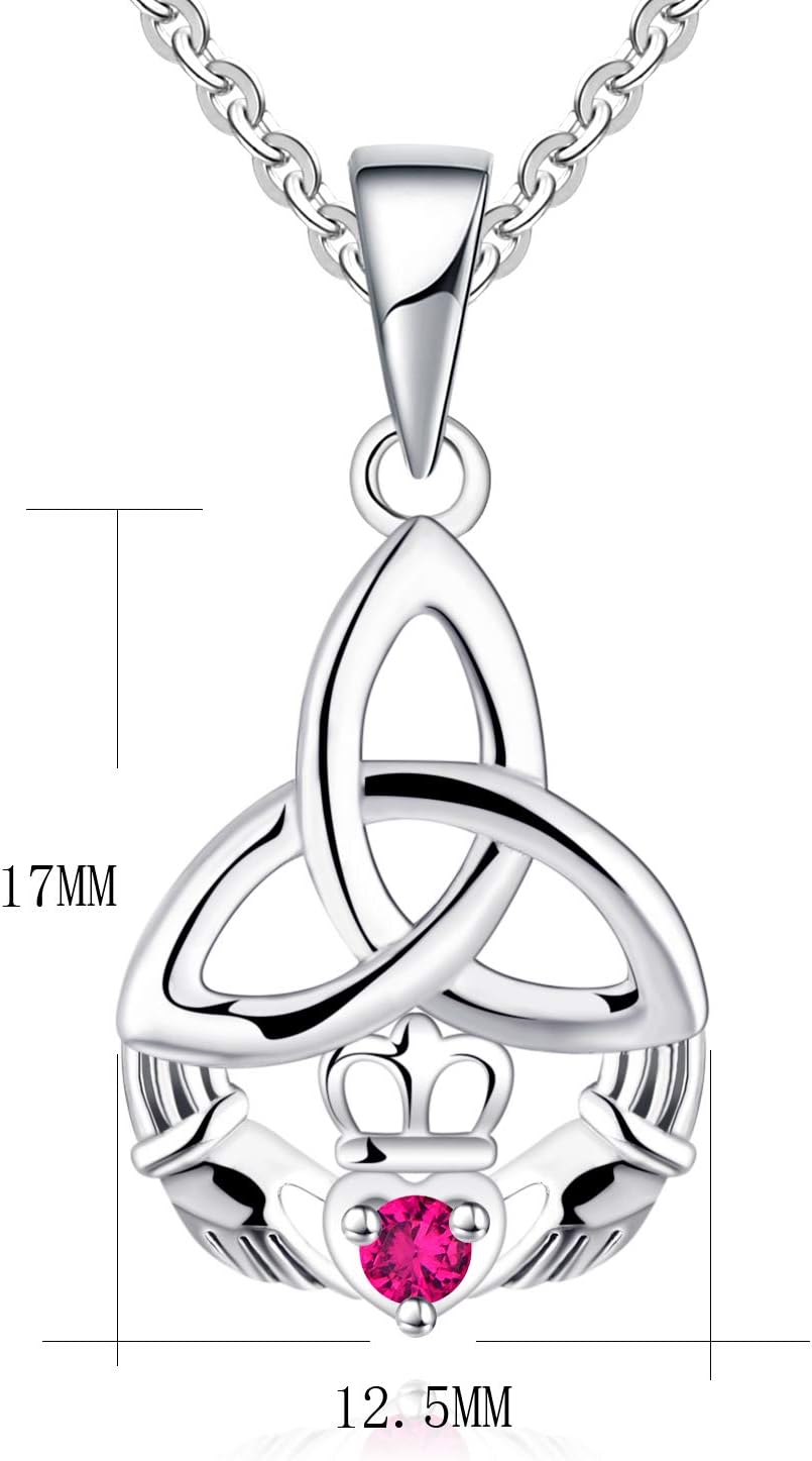 JO WISDOM 925 Sterling Silver Irish Celtic Heart Claddagh Pendant Necklace with Birthstones - Image 5