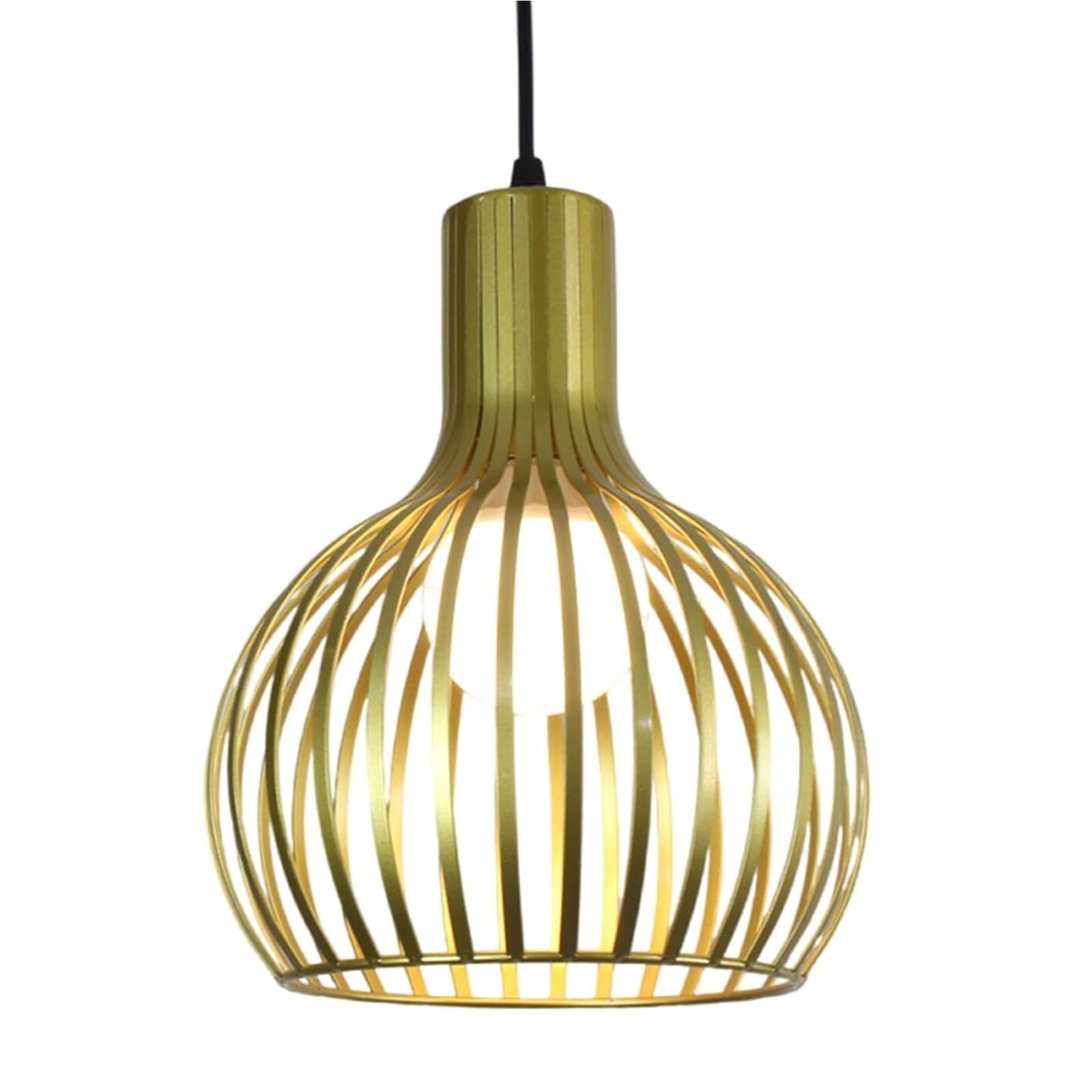 KHUKHU Farmhouse Fixtures E27 Industrial Ceiling Lamp Breakfast Bar Lights Pendant Hanging Lamp Shade Metal Cage Adjustable for Kitchen Island Hallway(Gold,28cm)