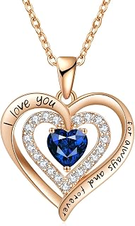 Necklace Female Love Heart Pendant Silver S925 Birthstones, Jewelry Gifts for Wife, Mom Birthday Christmas Valentine's Day Gift, Cubic Zirconia, Cubic Zirconia
