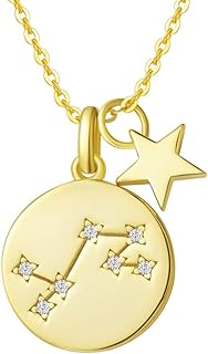 Collar con Colgante de Signos del Zodiaco Constelaciones Horoscopo Collar para Mujer de Plata de Ley 925 Chapada Oro Amarillo y Circonita Cúbica - Longitud Cadena: 40 + 5 cm
