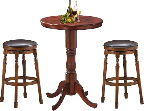 ERGOMASTER 3-Piece Dining Table Set for 2, Compact Round Table with Swivel Bar Stools, Retro Style Kitchen and Dining Room Furniture for Small Spaces