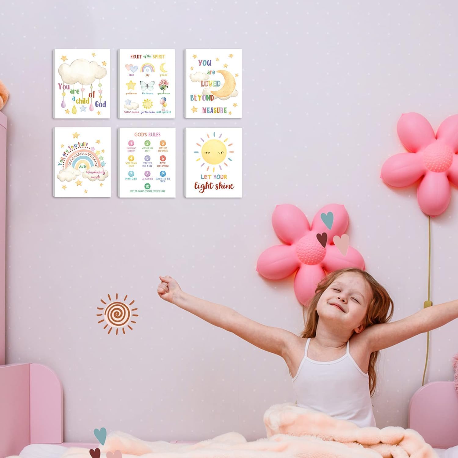 HPNIUB Framed Kids Bible Verse Canvas Wall Art,Inspirational Quotes Christian Nursery Wall Decor,Christian Gifts For Kids,Rainbow Sunshine Scripture Wall Art For Bedroom Sunday School(20x25cm) - Image 4