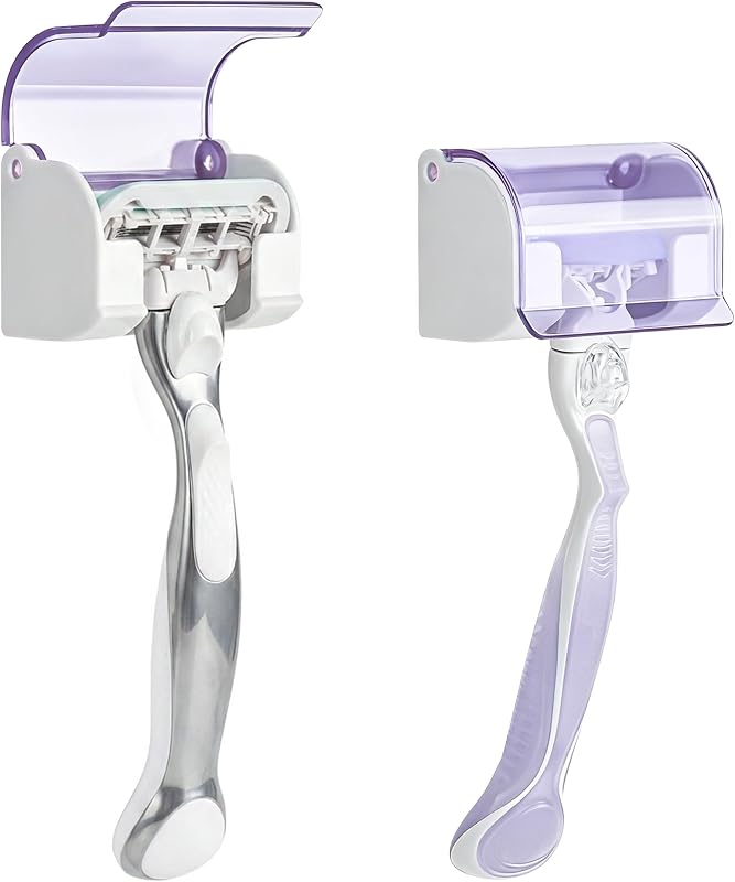LUEXBOX Suporte para Aparelho de Barbear com Tampa, Roxo Transparente, Pacote com 2