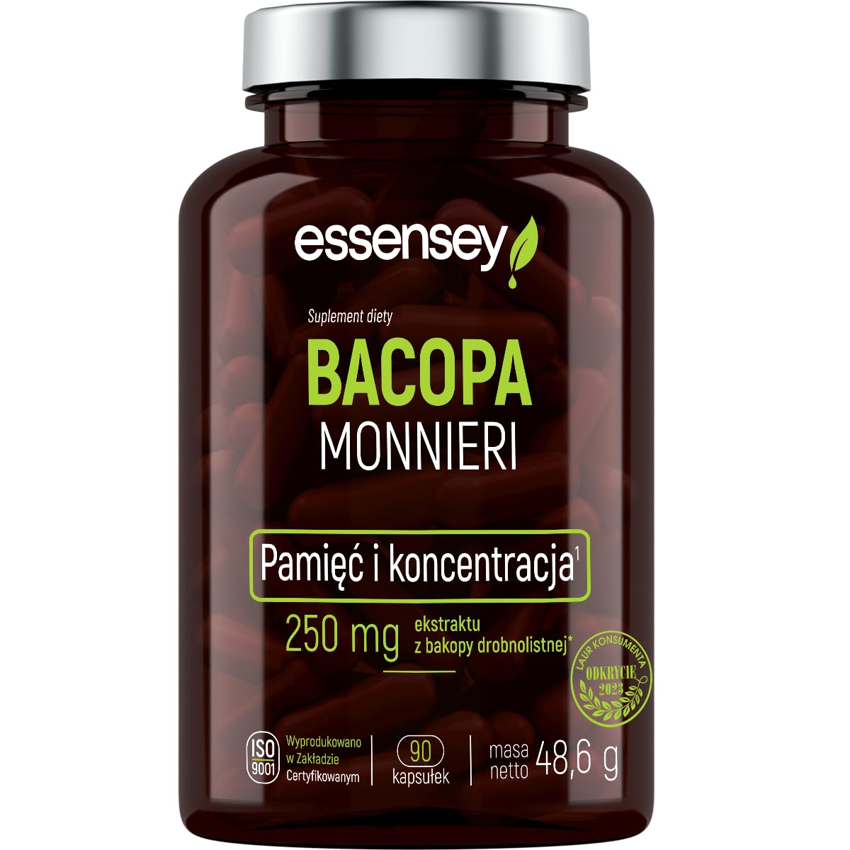ESSENSEY - Bacopa Monnieri I 250 mg I 90 Kapsułek I 50% Bakozydów I Ekstrakt z Bacopa Monnieri I Dla wegetarianI 90 Dniowych porcji