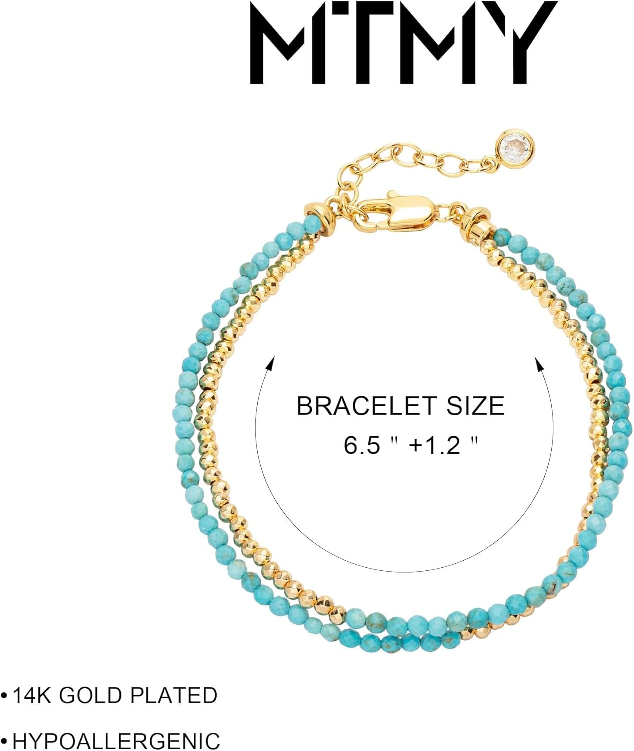 MTMY Gemstone Beaded Bracelets for Women,14K Gold Plated Layered Mixed Natural Stone Beads Chain Bracelets Handmade Jewelry - Image 5