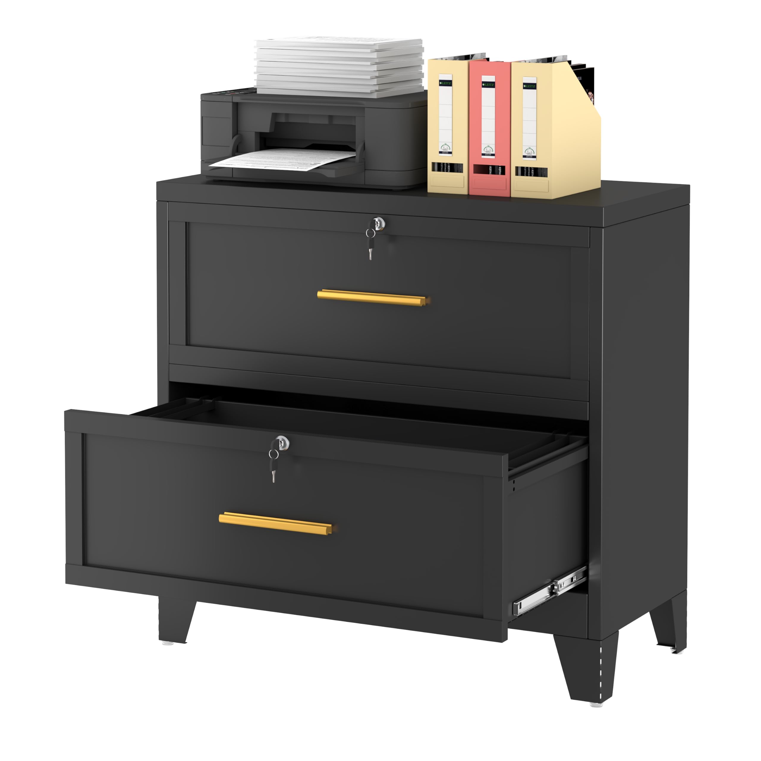 Ckzbx Metal 2 Drawers Locker Storage Organizer,33.46" H Balck Drawer Chest, Closet Organizers for Living Room, Hallway, Closet