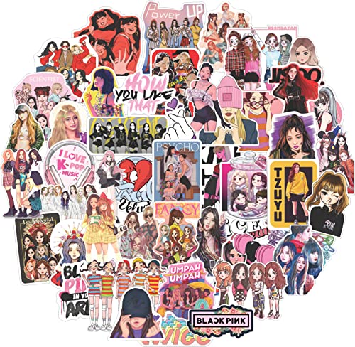 Image of FlyBuyHub Black Pink Aesthetic Vinyl Journal Stickers for Phone Case, Laptop, Notebook, Dairy, Water Bottle,Etc Self-Adhesive Stickers Set of 50 Glossy and Waterproof Stickers (Black Pink)